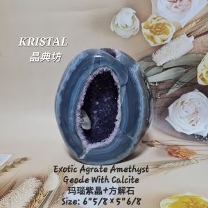 KRISTAL SG: Exotic Agate Amethyst Geode With Calcite. 玛瑙紫晶方解石