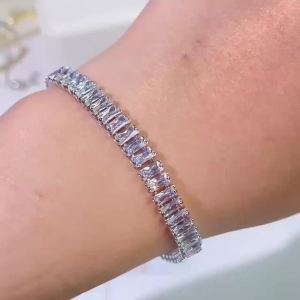 Fashion Korean Style Rectangle Zirconia Tennis Bracelets for Women Luxury Gold Color Crystal Party Jewelry