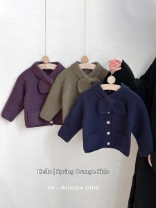 Knit Bow Tie Collar Versatile Cardigan