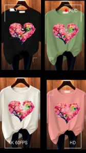 Baju Kaos Wanita Oversize Basic Lengan Pendek Printing DTF Sakura Love Katun Combed Jumbo Blus Kaus