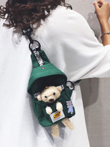 กระเป๋าคาดหน้าอกผ้าใบลายสก็อตสไตล์เกาหลีสำหรับผู้หญิง กระเป๋าคาดไหล่ขนาดเล็ก กระเป๋าสะพายข้างลายสัตว์น่ารัก กระเป๋าสะพายข้างแบบอเนกประสงค์