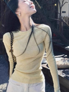 chaqi | Slim Fit Round Neck Long Sleeve Knit Top