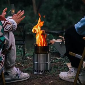 Mini Portable Camping Stove Wood Burning Lightweight Stainless Steel Picnic BBQ Cooker for Outdoor Travel Adventure
