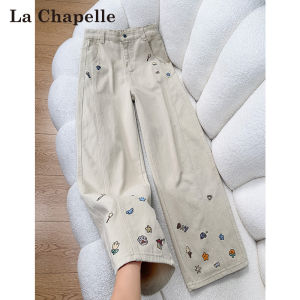 La Chapelle | Quần Jeans Xòe Rộng Thêu Hoa Văn Gọn Gàng