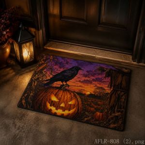 Halloween Pumpkin Ghost Castle Skeleton Rug Spooky Non-Slip Door Mat Aesthetic Entryway Floor Carpet Vintage Home Decor