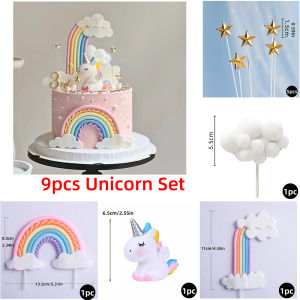 Unicorn Cake Topper with Rainbow Clouds Stars for Kids Happy Birthday Cake Decorations Girls 16th Party Supplies Adult Gifts