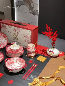 Wedding tableware set (bowl plate chopsticks) perfect wedding gift brides best friends dowry gift engagement/housewarming gift household gift box.