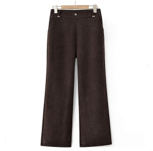 กางเกงขายาวทรงตรงผ้าคอตตอนผสมขนแกะหนาสำหรับผู้หญิง ทรงหลวม ทรงตรง เอวสูง ป้องกันลมหนาว ฤดูใบไม้ร่วง/ฤดูหนาว