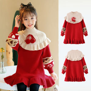 Girls Winter Dress Fashionable Skirt Little Girl Suit Childrens New Year Clothes Fashionable Sweater Princess Dress Fashion