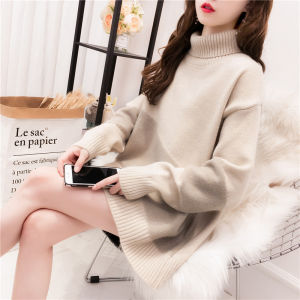 High Collar Knitted Sweater Thickened Loose Womens Fashion Korean Style Long Sleeve Base Shirt Stand Collar Outerwear
