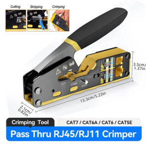 Kebidumei | Cat7 RJ45 Crimp Tool compatible for Cat7/6a/6/5e Ethernet Cable with Cut/Strip Multi-function Wire Cutter Wire Stripper Ethernet
