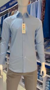 Áo sơ mi xanh Việt Tiến giá mác 420k