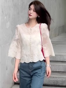 New Chinese Style Lace Shirt Women Early Summer Design Sensation Small Audience Loose Personality French High Sense Top