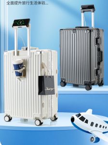 Multifunctional Aluminum Frame Luggage Bag with Charging Function 24 Inch Password Protection for Travel Men Women Carry-On Suitcase