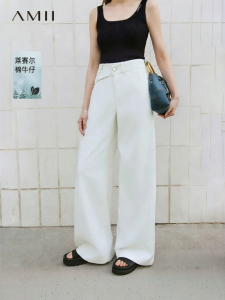 AMII | Irregular Waistband Lyocell Cotton Denim Pants White