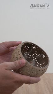 Đèn Gáo Dừa Đựng Nến Tealight Hoa Văn Hoa Cúc Handmade Decor Tự Nhiên Trang Trí Spa Cafe Homestay ANKAN