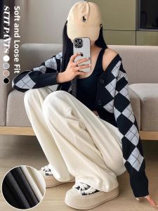 LANGPIN | Khaki Wide Leg Pants Women Spring Autumn Knitted Slim High Waist Drapey Slimming Straight Casual Trousers