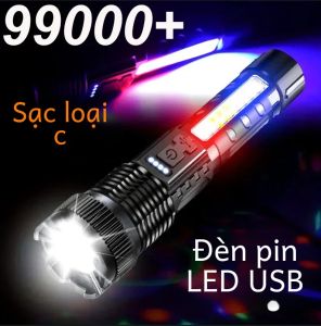 Đèn Pin LED Mạnh Mẽ Loại C Đèn Pin Cầm Tay Có Thể Sạc Lại Chiếu Sáng Ngoài Trời Mạnh Mẽ Chống Nước Khi Cắm Trại Trong Trường Hợp Khẩn Cấp Màu Đen