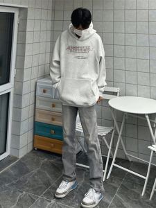 Smoke Grey Straight Leg Mens Jeans High Street CleanFit Trendy Brand Tall Leg Lengthening American Style Loose Flared Pants