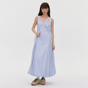 Omont Egg Tart Home Vintage Square Collar Flower Bud Dress Spring Autumn Design Sleeveless Midi Vest Skirt Natural Waist Cotton Blend