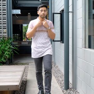 Tiento Pakaian Koko Pria Baju Muslim Kurta Atasan Lengan Pendek Motif Ixora