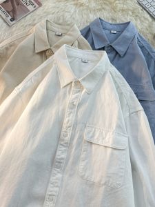 American Heavy Weight Workwear Shirt Long Sleeves Mens Spring & Fall Pocket Fancy Pure Color All-Matching Couple Casual Overshirt