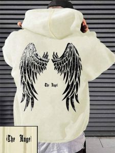 Fashionable Summer Mens Angel Wing Printed Comfortable Breathable Hoodie Outdoor Street Style Hoodie