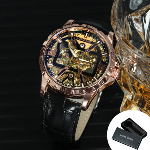 AOKULASIC | AOKULASIC Luxury Skeleton Automatic Watch for Men Luminous Hands Fashion Leather Steel Strap Business Classic Mechanical Watches