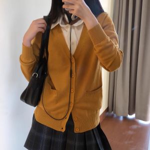 [7-Pin Thickening Cardigan] Fried Glutinous Rice Cake Stuffed with Bean Paste JK Uniform Sweater Pullover Warm All-Matching Pure Color Cotton Knitwear Womens Cardigan