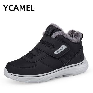 YCAMEL Men Snow Boots plush warm Winter Anti Slip fur Waterproof Warm Cold Proof Snow Boots High Top Platform Lace Up Outdoor Work Boots men