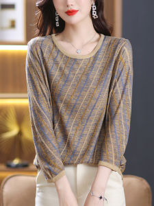 plus Size Womens Knitted Ice Silk T-Shirt Loose Fit Sleeveless Polo Neck Style Korean Style Commute Pattern Regular Sleeve Length