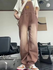 Quần Yếm Bò Burger Màu Nâu Đường Phố Kiểu Mỹ Quần Dài  ỐNg RộNg Ống Đứng Cổ Điển Rộng Rãi Cho Nữ Mùa Xuân