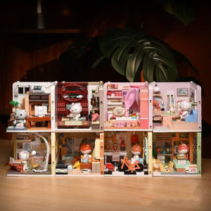 Romantic Cat Room Scene Building Blocks Little Girls New Year Gift Miniature Particle Construction Toys from China