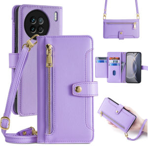 Vivox90 Series Leather Phone Case Crossbody Dual-Sided Strap Lanyard Protective Cover Anti-Fall Flip Cover for Men And Women