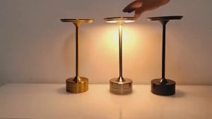 【Local delivery】Metal Table Lamp LED Touch Dimming Rechargeable Wireless Night Light 3 Colors Adjustable for Restaurant Hotel Bar