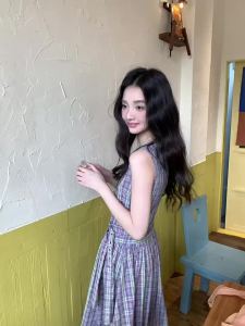 Purple Check Sleeveless Summer Dress for Young Women