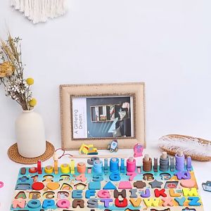 Wooden alphanumeric puzzle blocks children toys board Montessori educational learning game