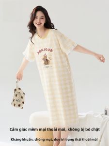MiiOW | Váy ngủ cotton nguyên chất MiiOW mùa hè tay ngắn dễ thương phong cách ngọt ngào cỡ lớn mặc ở nhà cho nữ