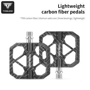 TOSUOD | TOSUOD T700 Carbon Fiber Bicycle Pedals Titanium Axle 3 Bearings Lightweight Anti‑Slip Flat Pedals for MTB Road Bike