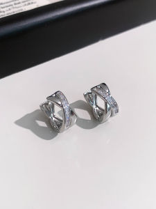 Cross Diamante Hoop Earrings Silver Pin
