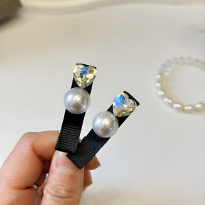 Elegant Simple Black Pearl And Rhinestone Side Hair Clip Womens Spring Summer Hair Accessories Hair Cards Headwear Bangs Clamp