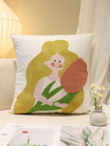 ผ้าฝ้าย ลายดอกไม้ งานปัก ปลอกหมอนห้องนอน นุ่ม ปลอกหมอนอิงทรงสี่เหลี่ยมตกแต่ง สีครีม สไตล์บริสุทธิ์ ผ้าฝ้าย ผ้าไส้ฟองน้ํา