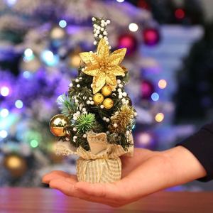 20CM Mini Tabletop Artificial Christmas Tree with Ribbon Bow Christmas Tree Xmas Home Decor
