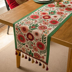 Retro Floral Oil Painting Style American Table Runner