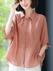 QIAOXIZI | Plus Size Lightweight Cotton Linen Summer Shirt for Women