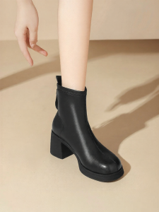 Josiny | High Heel Short Boots Waterproof Platform Coarse Heel Chelsea Martin Boot
