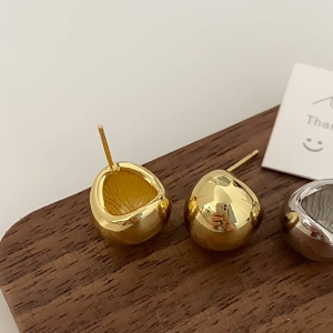 Bestella💗Anting Berongga Berbentuk C Yang Modis/Anting Paduan Berkilau Sederhana/Anting Wanita Kelas Atas COD