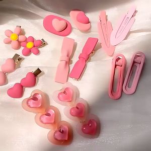 [Little B House] Pink Series Hairpin Duckbill Flower Side Cute Tie Bow Hair Clip Accessories 粉色少女心发夹 Klip Rambut - H83