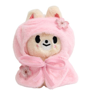 Bandai | New Skzoo Cute Sakura Themed Toy Set With Cloak Shawl Dress Up Figure Bag Keychain Decorative Kawaii Plushie Doll Supplies Gift