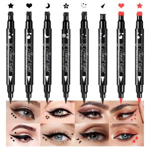 QIC Dual-Tip Stamp Eyeliner | 6 Cute Designs (Star Heart Moon) | Waterproof No Smudging | Quick & Easy Eye Art for Party or Daily Makeup